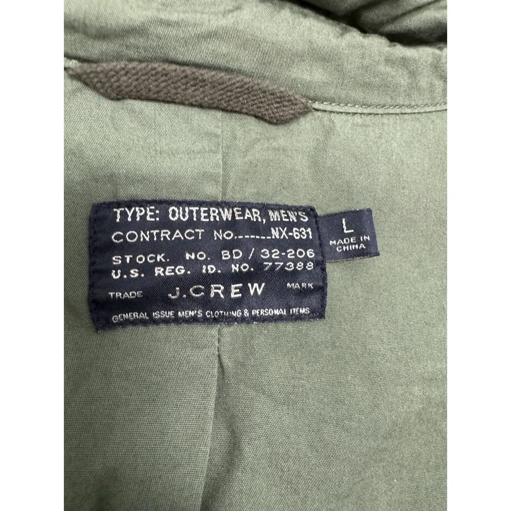 J Crew Military Field Jacket Mens Large Army Green Hooded Utility Coat NX-631